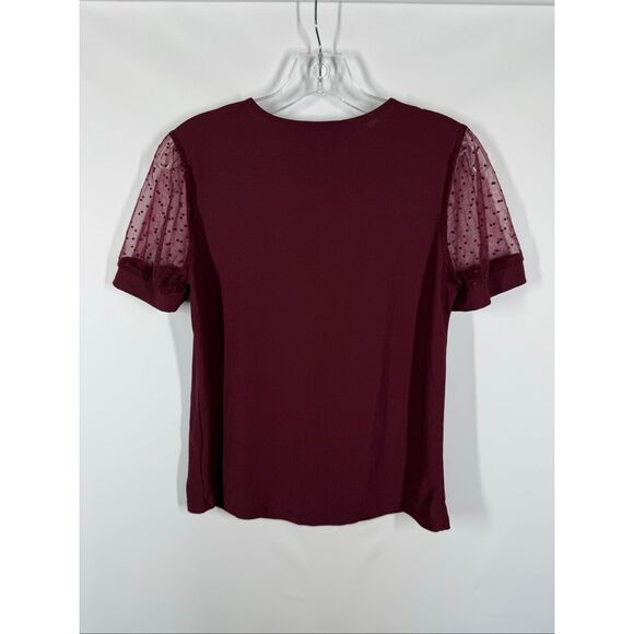 005 --- Flower and Feather Keyhole Neckline Sheer Puff Polk a Dot Sleeve Sweater - Picture 8 of 8